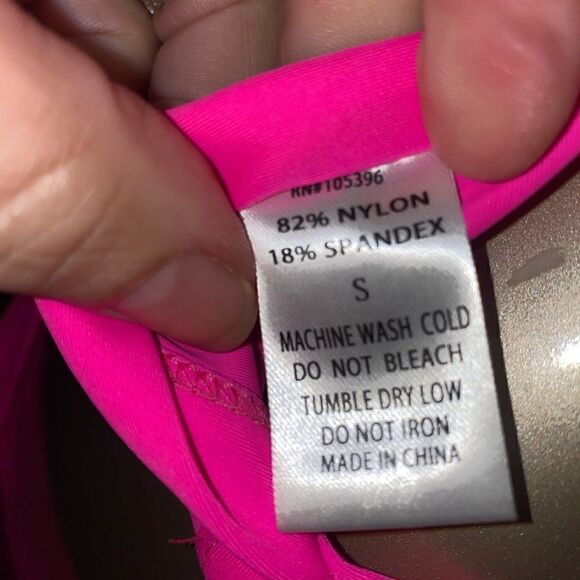 Neon, pink high, cut adjustable strap bodysuit . So small. Snap crotch - Picture 7 of 7